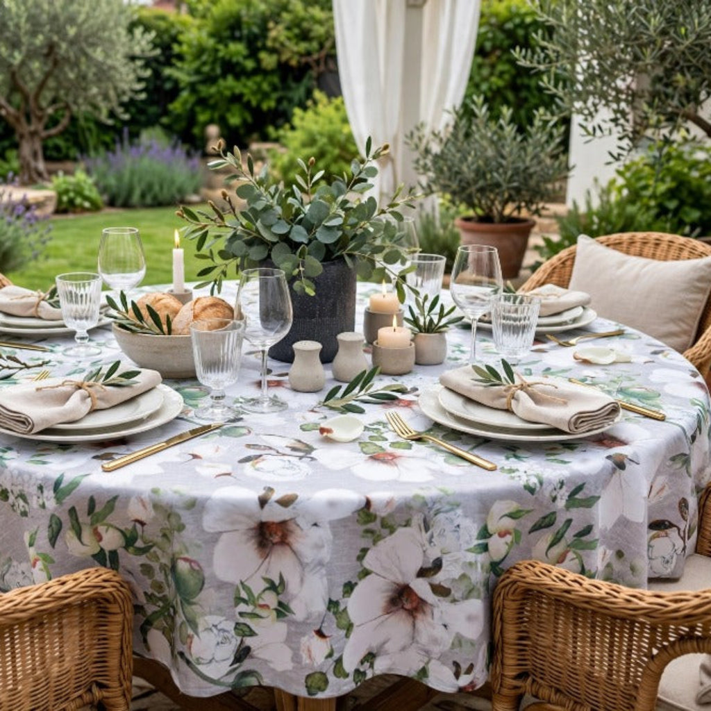 Beige Magnolia Tablecloth - Round