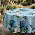 Blue Hydrangea and Finch Round Tablecloth