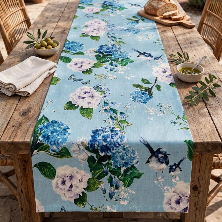 Blue Hydrangea and Finch Tea Towel