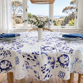 Blue & White Tile Tablecloth - Round