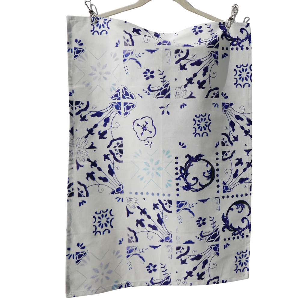 Blue & White Tile Tea Towel