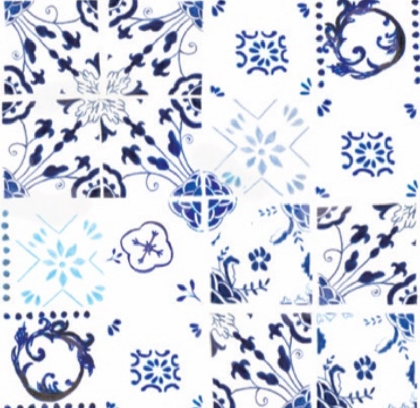 Blue & White Tile Tablecloth - Round