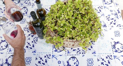 Blue & White Tile Tablecloth - Round