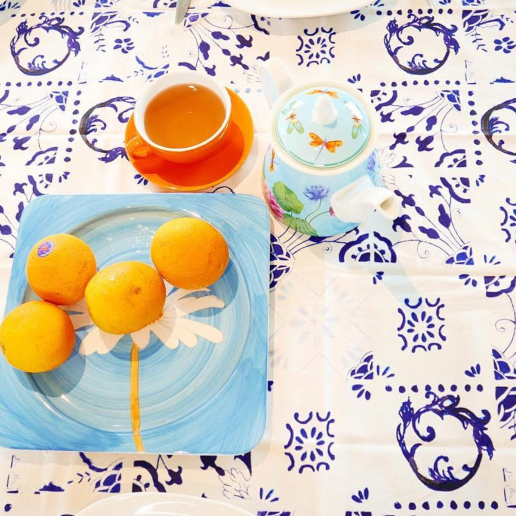 Blue & White Tiles Table Runner