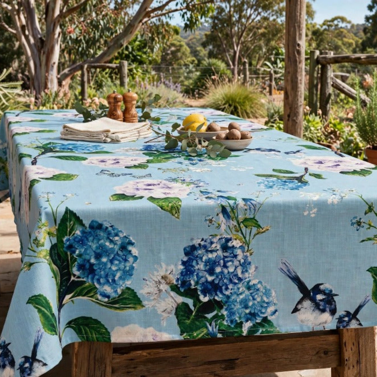 Blue Hydrangea and Finch Tea Towel