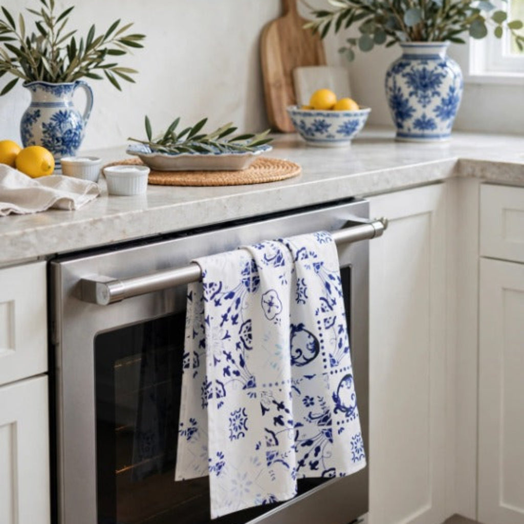 Blue & White Tile Tea Towel
