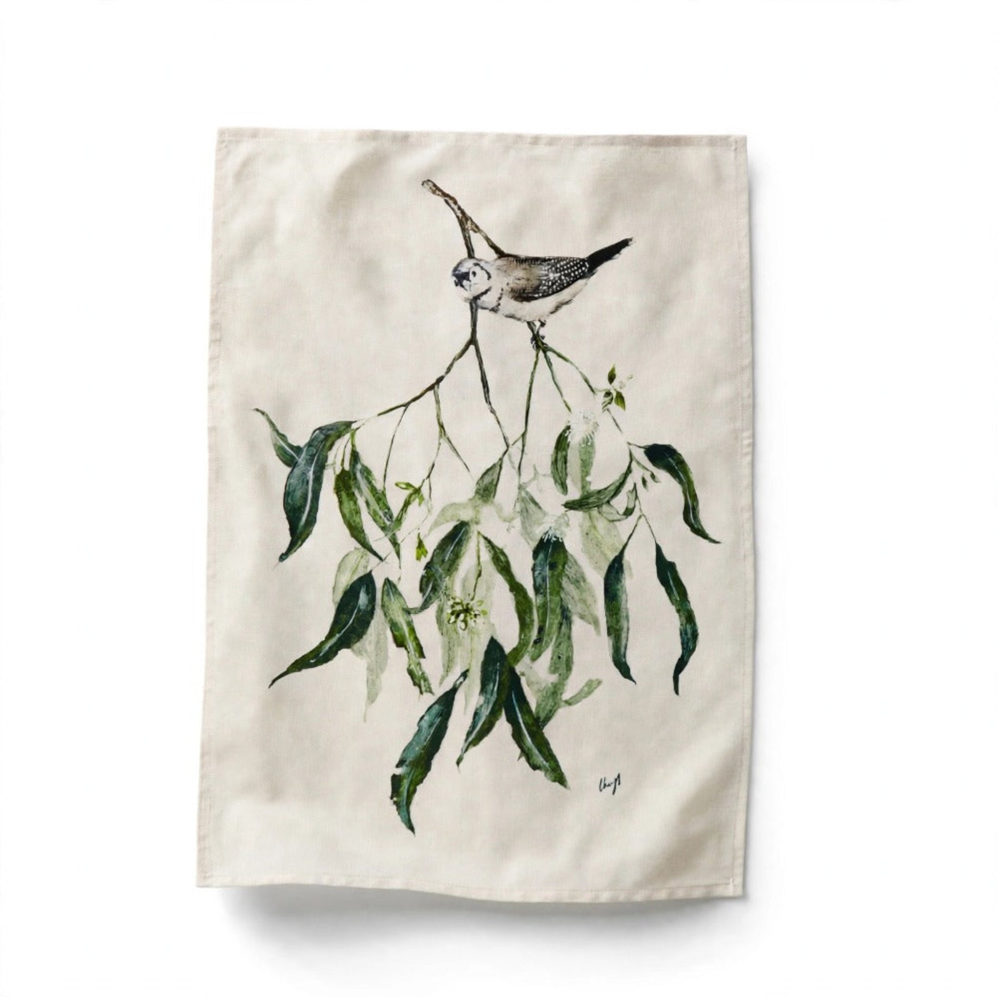 Double Barred Finch with Eucalyptus Tea Towel