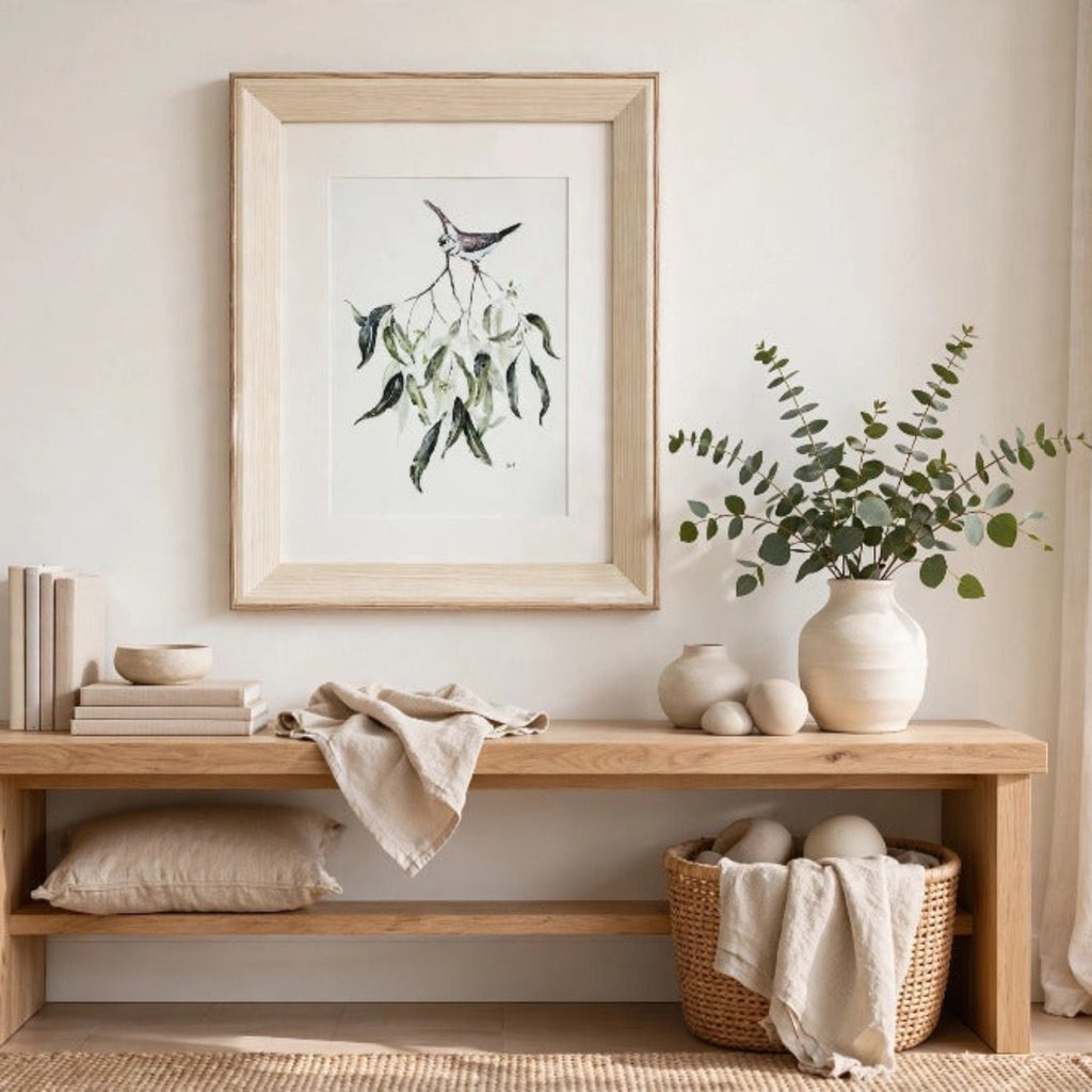 Double Barred Finch with Eucalyptus Art Print