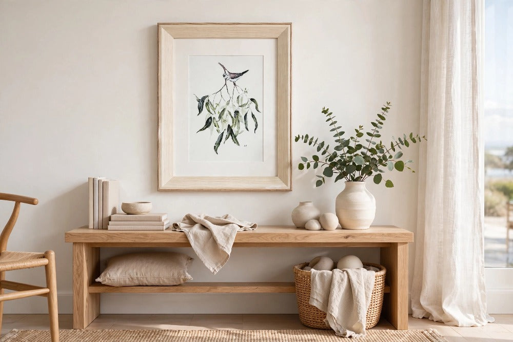 Double Barred Finch with Eucalyptus Tea Towel
