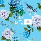 Blue Hydrangea and Finch Tea Towel