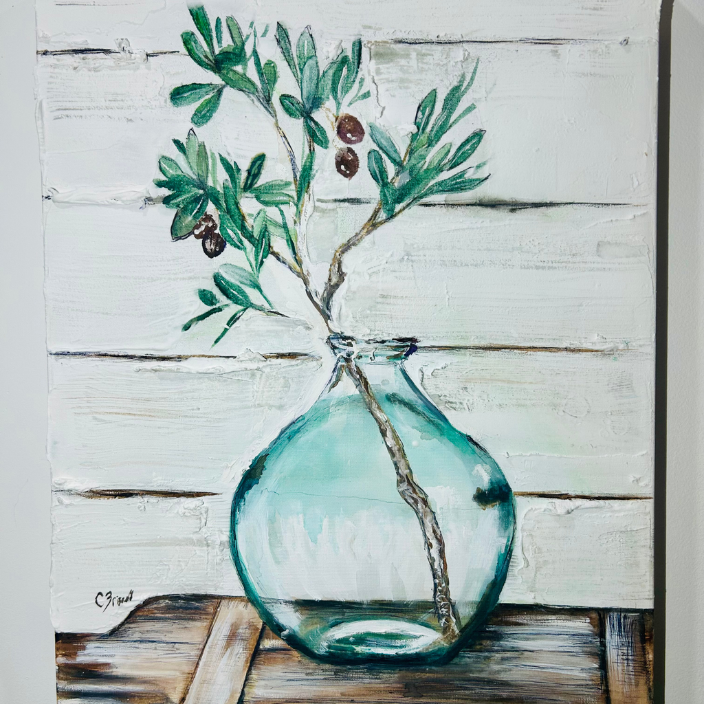 Olive Branch in Vase Artwork