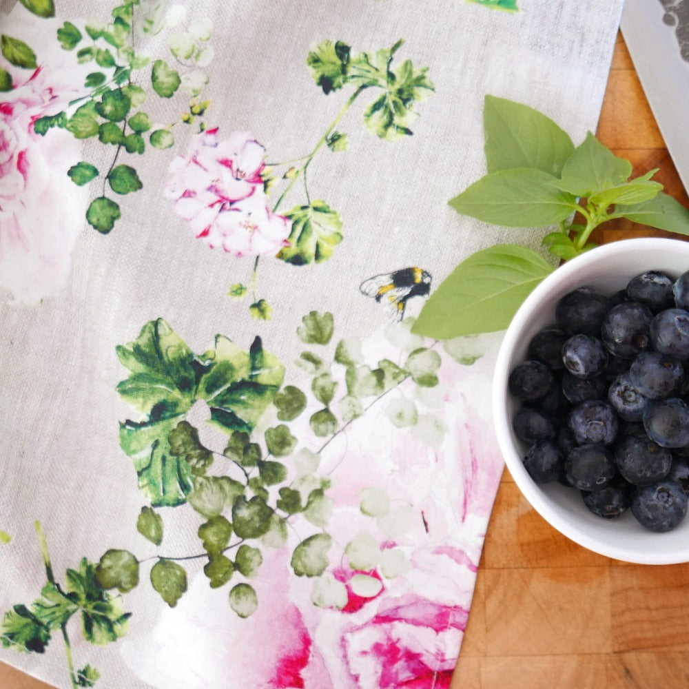 Peony on Linen Tea Towel - coming soon