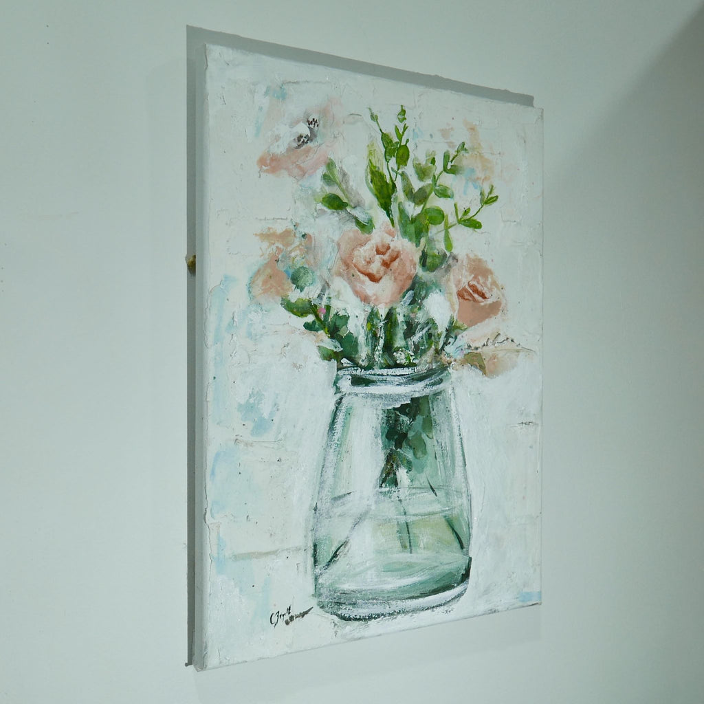 Pink Blooms in Glass Vase Artwork