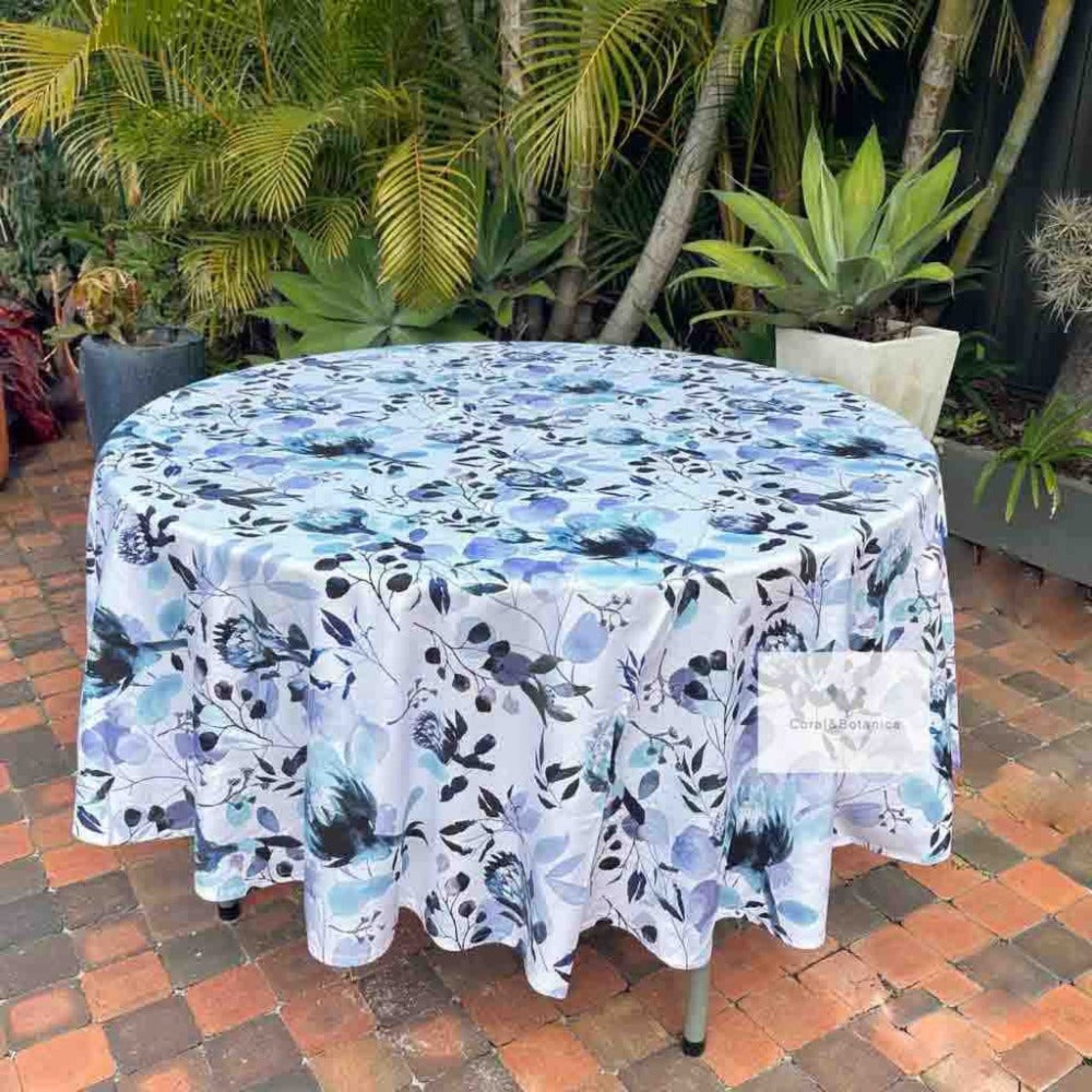 Indigo King Protea Round Tablecloth 210cm
