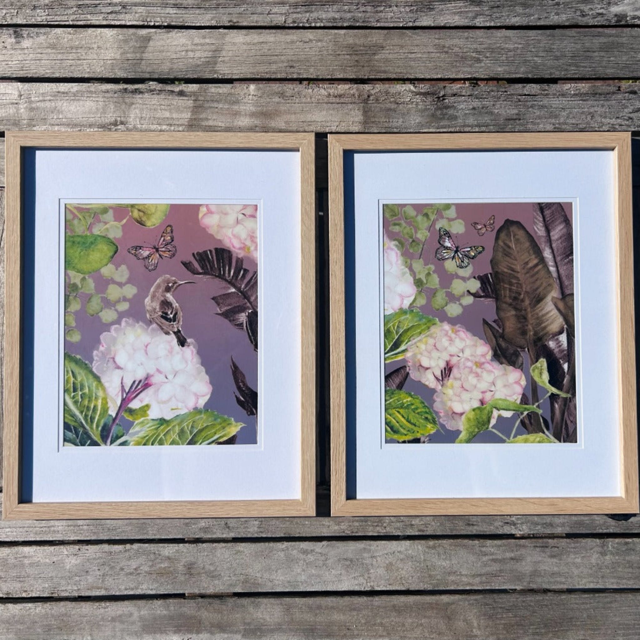 Hydrangea and Butterfly Floral Art Print set