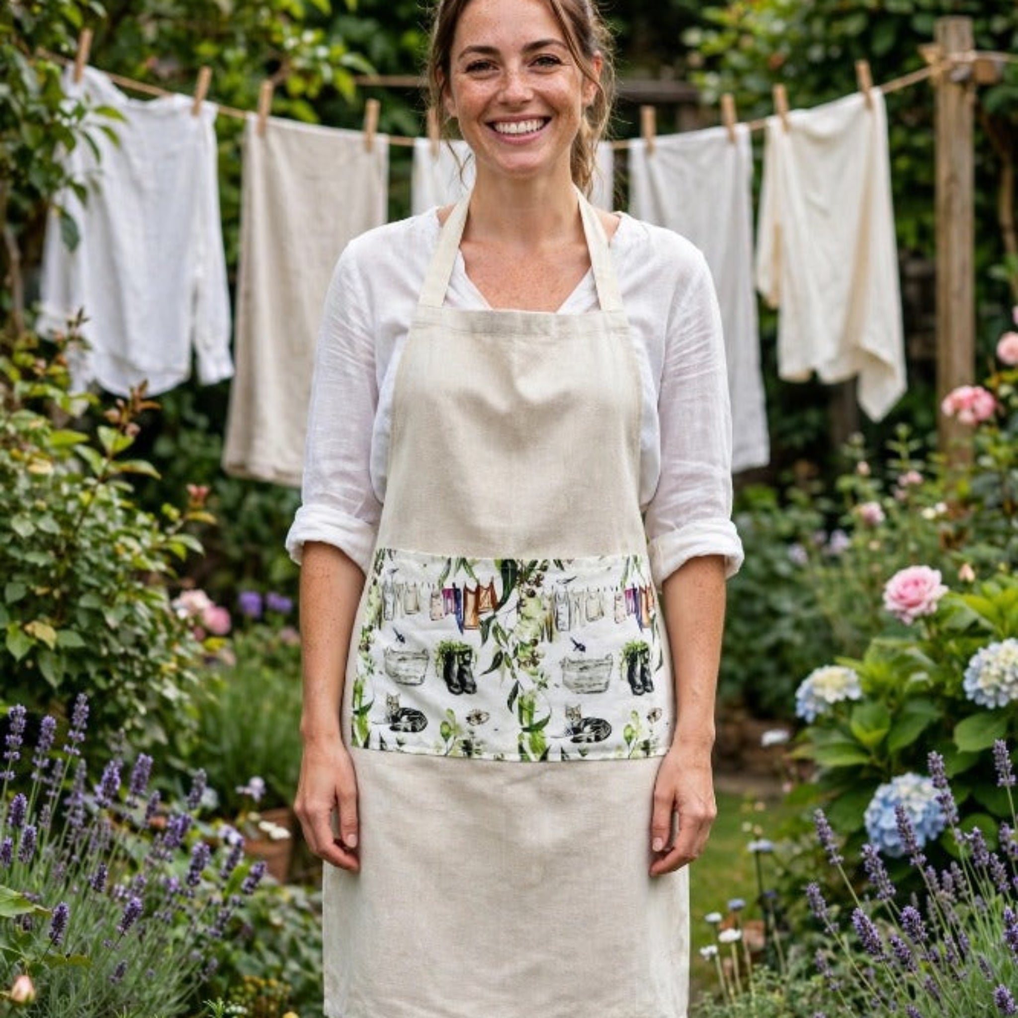 Somewhere in My Garden Apron with Pockets