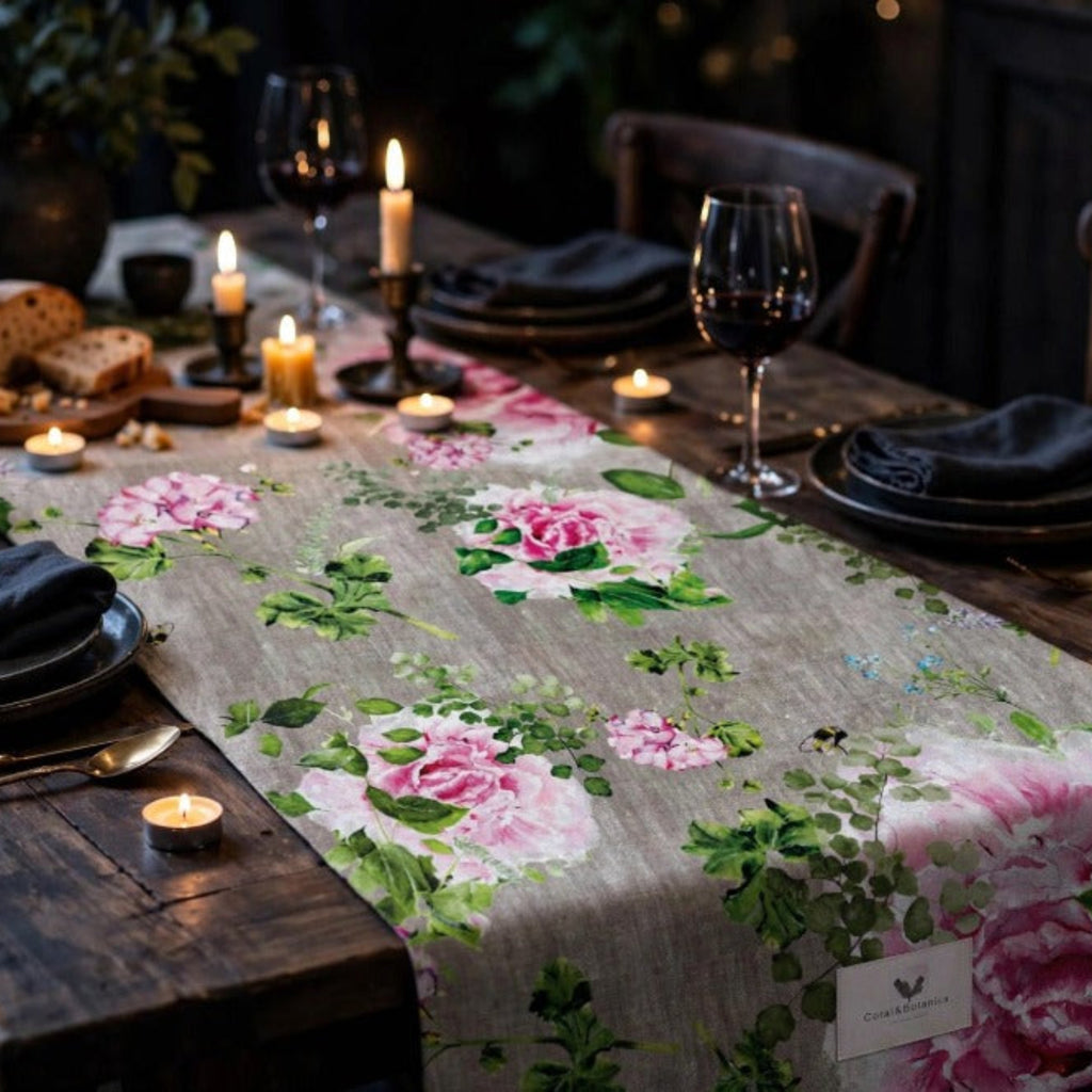 Peony's on Linen Tablecloth -coming soon (ETA Sept 26)